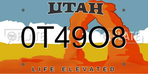 0T49O8 Utah License Plate