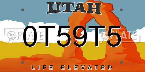 0T59T5 Utah License Plate