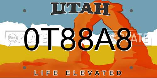 0T88A8 Utah License Plate
