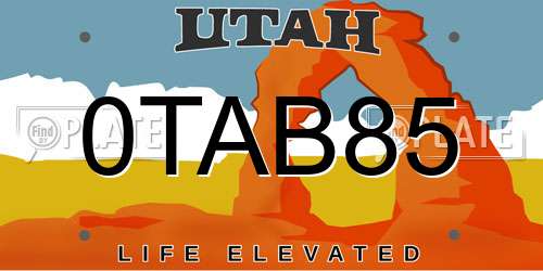 0TAB85 Utah License Plate