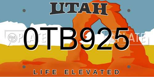 0TB925 Utah License Plate
