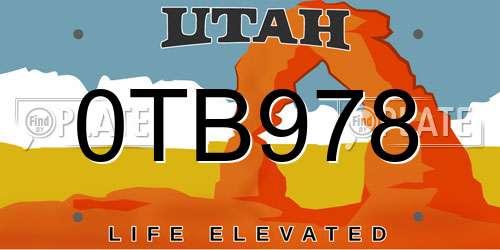 0TB978 Utah License Plate
