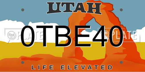 0TBE40 Utah License Plate
