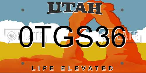 0TGS36 Utah License Plate