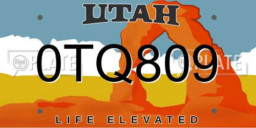 0TQ809 Utah License Plate