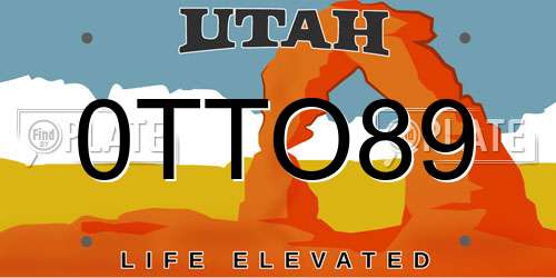 0TTO89 Utah License Plate