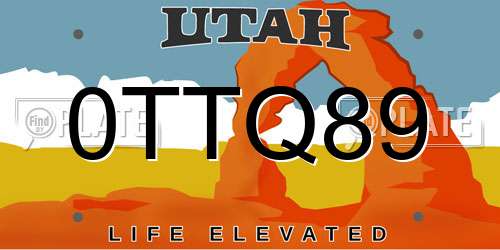 0TTQ89 Utah License Plate