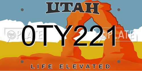 0TY221 Utah License Plate