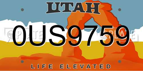 0US9759 Utah License Plate