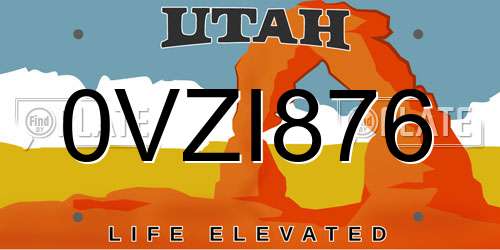 0VZI876 Utah License Plate