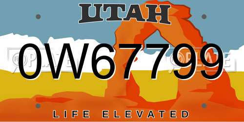 0W67799 Utah License Plate