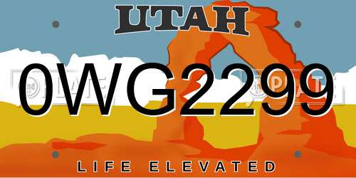 0WG2299 Utah License Plate