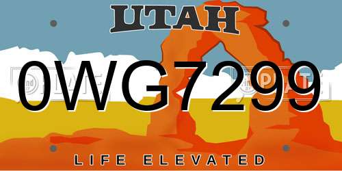 0WG7299 Utah License Plate
