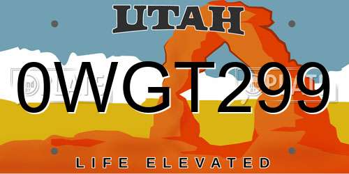 0WGT299 Utah License Plate