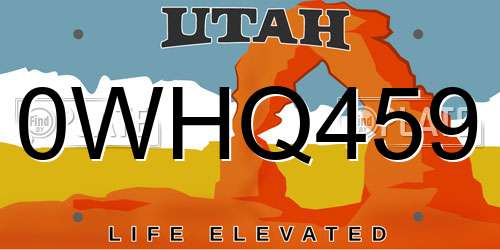 0WHQ459 Utah License Plate