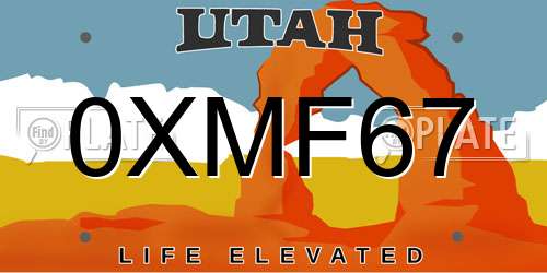 0XMF67 Utah License Plate