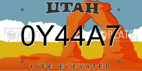 0Y44A7 Utah License Plate