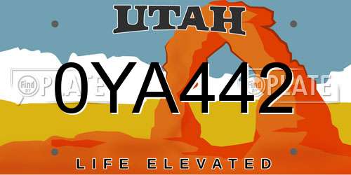 0YA442 Utah License Plate