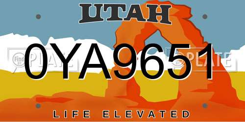 0YA9651 Utah License Plate