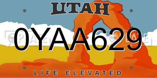 0YAA629 Utah License Plate