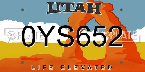 0YS652 Utah License Plate