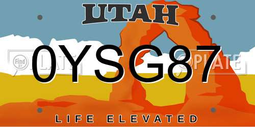 0YSG87 Utah License Plate