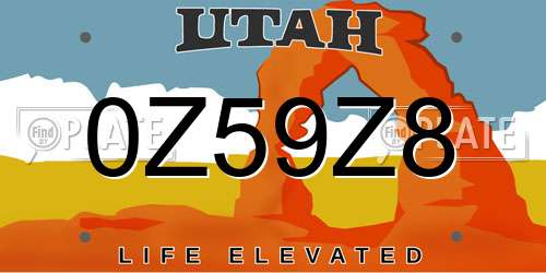 0Z59Z8 Utah License Plate