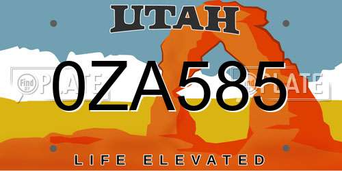 0ZA585 Utah License Plate