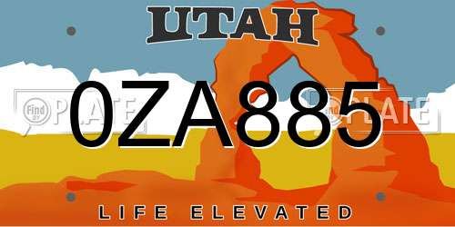 0ZA885 Utah License Plate