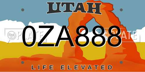 0ZA888 Utah License Plate
