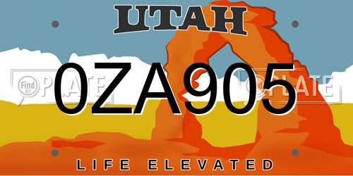 0ZA905 Utah License Plate