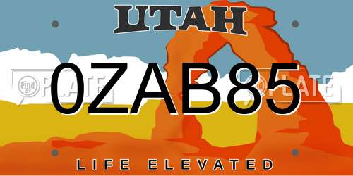 0ZAB85 Utah License Plate
