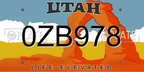 0ZB978 Utah License Plate