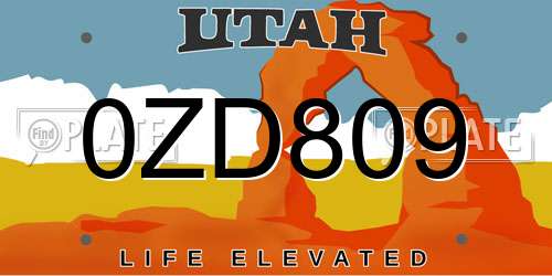 0ZD809 Utah License Plate