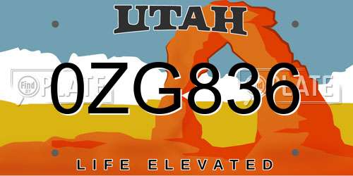 0ZG836 Utah License Plate