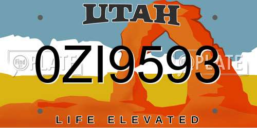 0ZI9593 Utah License Plate