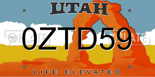 0ZTD59 Utah License Plate