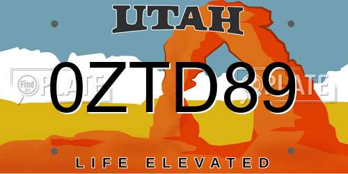 0ZTD89 Utah License Plate
