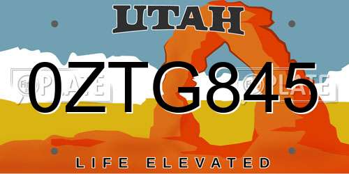 0ZTG845 Utah License Plate