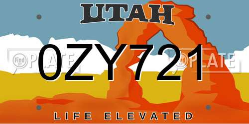 0ZY721 Utah License Plate