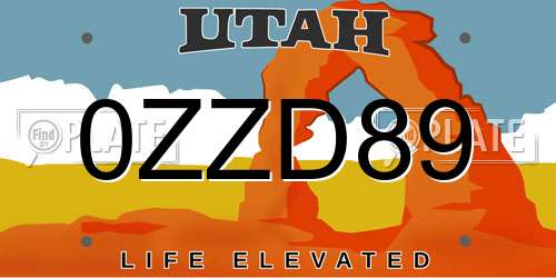 0ZZD89 Utah License Plate