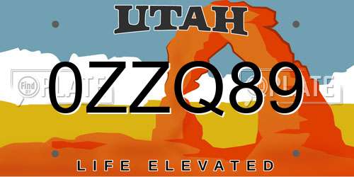 0ZZQ89 Utah License Plate