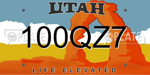 100QZ7 Utah License Plate