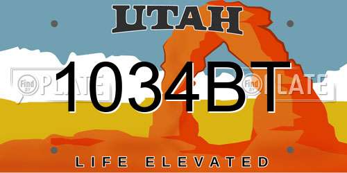 1034BT Utah License Plate