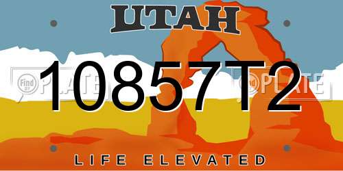 10857T2 Utah License Plate