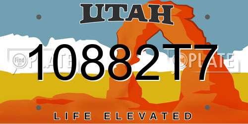 10882T7 Utah License Plate