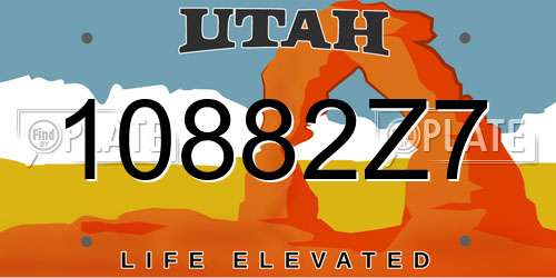 10882Z7 Utah License Plate
