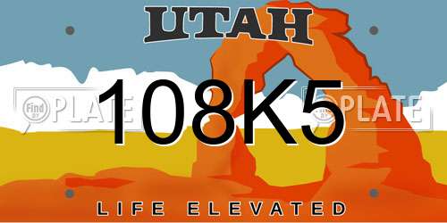 108K5 Utah License Plate