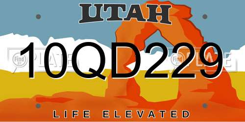 10QD229 Utah License Plate