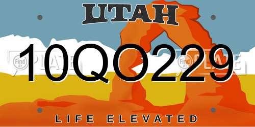 10QO229 Utah License Plate